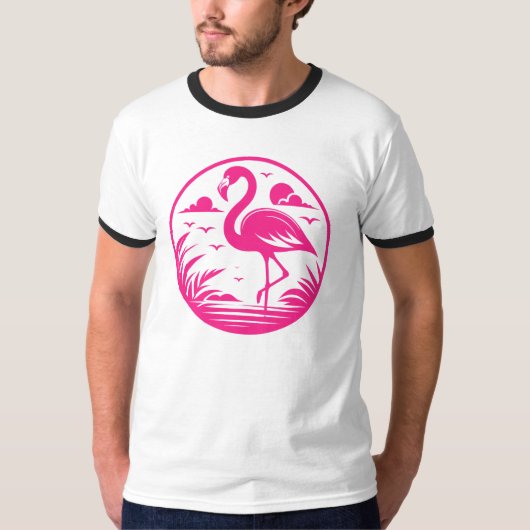 ピンクフラミンゴサマーリングデザイン-68730 Tシャツ (正面)