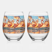 ピンクフラミンゴサンセット海トロピカルスカイクラウド ステムなしワイングラス (左)