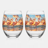 ピンクフラミンゴサンセット海トロピカルスカイクラウド ステムなしワイングラス (右)