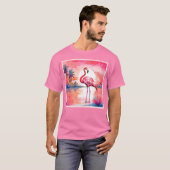 ピンクフラミンゴサンセット Tシャツ (正面フル)