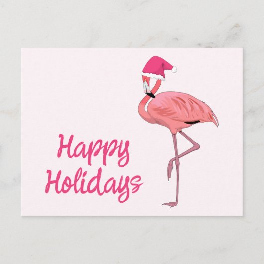 ピンクフラミンゴサンタクリスマスハッピーホリデー シーズンポストカード (正面)