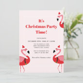 ピンクフラミンゴサンタクリスマスパーティの招待状 招待状 (スタンド正面)
