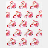 ピンクフラミンゴサンタクロースクリスマスバケーション フリースブランケット (正面)