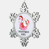 ピンクフラミンゴサンタクロースクリスマスパーティー スノーフレークピューターオーナメント (右)