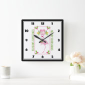 ピンクフラミンゴサンタハットキャンディーキャンデーとホリー スクエア壁時計 (ホーム)