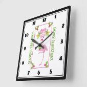 ピンクフラミンゴサンタハットキャンディーキャンデーとホリー スクエア壁時計 (傾斜)