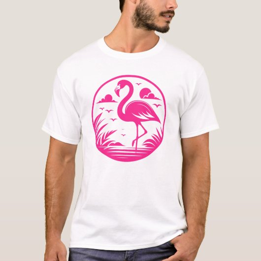 ピンクフラミンゴサークルデザイン-68730 Tシャツ (正面)