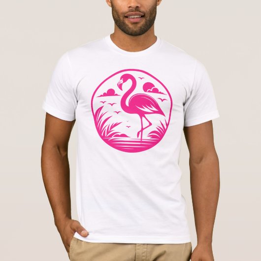ピンクフラミンゴサークルデザイン-68730 Tシャツ (正面)