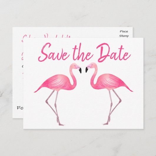 ピンクフラミンゴザデイト婚約結婚ズ 案内ポストカード (正面/裏面)