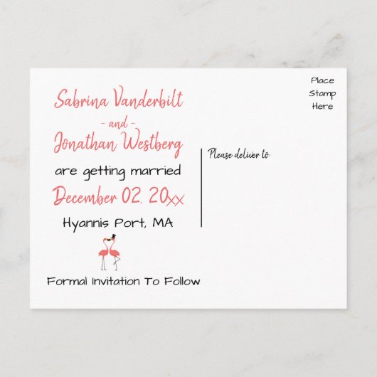 ピンクフラミンゴザデイト婚約結婚ズ 案内ポストカード (裏面)