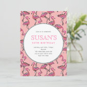 ピンクフラミンゴシルバーグリッター誕生日パーティー 招待状 (スタンド正面)