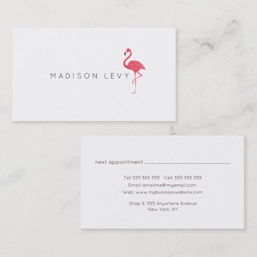 ピンクフラミンゴシンプルシックな名刺 予約カード (正面/裏面)