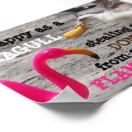 ピンクフラミンゴシーガルドーナツホテルビーチバケーションユーモア ポスター (角)