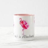 ピンクフラミンゴスの群れとバラ名前をカスタムする ツートーンマグカップ (中央)