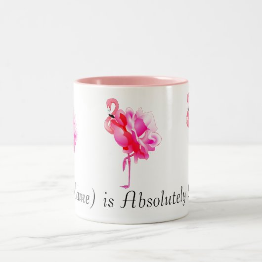 ピンクフラミンゴスの群れとバラ名前をカスタムする ツートーンマグカップ (中央)