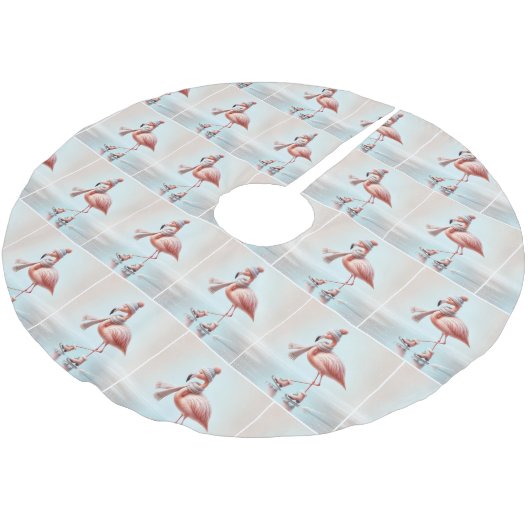 ピンクフラミンゴスアイススケートで滑る ブラッシュドポリエステルツリースカート (アングル)