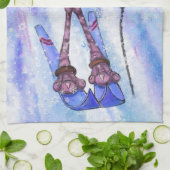 ピンクフラミンゴスキーアキッチンタオル – おもしろい絵画ズ キッチンタオル (折り畳み)