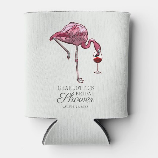 ピンクフラミンゴスクリプトサマーブライダルシャワーカスタム 缶クーラー (正面)