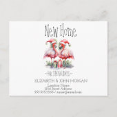 ピンクフラミンゴスサンタハットプレゼント新しい住所 案内ポストカード (正面)