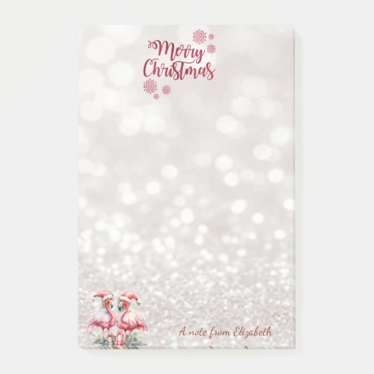 ピンクフラミンゴスサンタハットプレゼント ポストイット (正面)