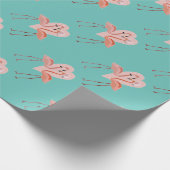 ピンクフラミンゴスタイリッシュハート愛 ラッピングペーパー (角)