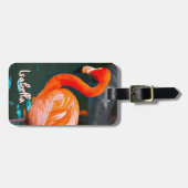 ピンクフラミンゴスタイリッシュフォト名前をカスタムするスクリプト ラゲッジタグ (正面横)