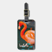 ピンクフラミンゴスタイリッシュフォト名前をカスタムするスクリプト ラゲッジタグ (正面縦)