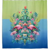ピンクフラミンゴストロピカルファンタジーガーデン シャワーカーテン (正面)