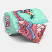 ピンクフラミンゴスノーボールホリデータイ ネクタイ (ロール)