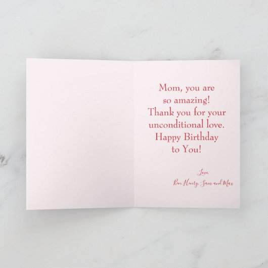 ピンクフラミンゴスハッピーバースデーマムフォト カード (内部)