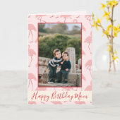 ピンクフラミンゴスハッピーバースデーマムフォト カード (黄色い花)