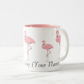 ピンクフラミンゴスハッピーバースデー名前をカスタムする ツートーンマグカップ (正面右)