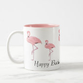 ピンクフラミンゴスハッピーバースデー名前をカスタムする ツートーンマグカップ (左)