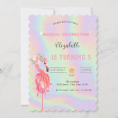 ピンクフラミンゴスフラワーホログラフィック誕生日 招待状 (正面)