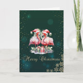 ピンクフラミンゴスプレゼントスノードークスホリデイ シーズンカード (正面)