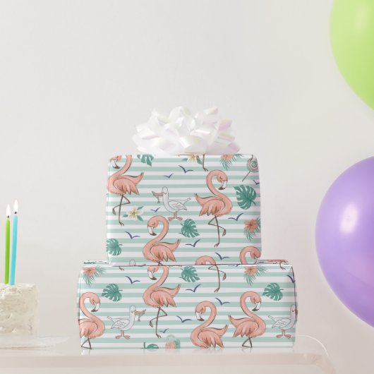 ピンクフラミンゴスラッピング紙 ラッピングペーパー (パーティーギフト)