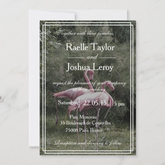 ピンクフラミンゴス屋外自然結婚式招待状 招待状 (正面)