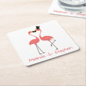 ピンクフラミンゴス結婚トロピカルズ、パーティー、ルアウ(ハワイ式宴会) スクエアペーパーコースター (アングル)