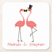 ピンクフラミンゴス結婚トロピカルズ、パーティー、ルアウ（ハワイ式宴会） スクエアペーパーコースター (正面)