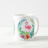 ピンクフラミンゴス&トロピカルフラワーズリース コーヒーマグカップ (正面右)