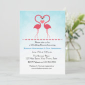 ピンクフラミンゴス、ハート、カップルブライダルシャワー 招待状 (スタンド正面)