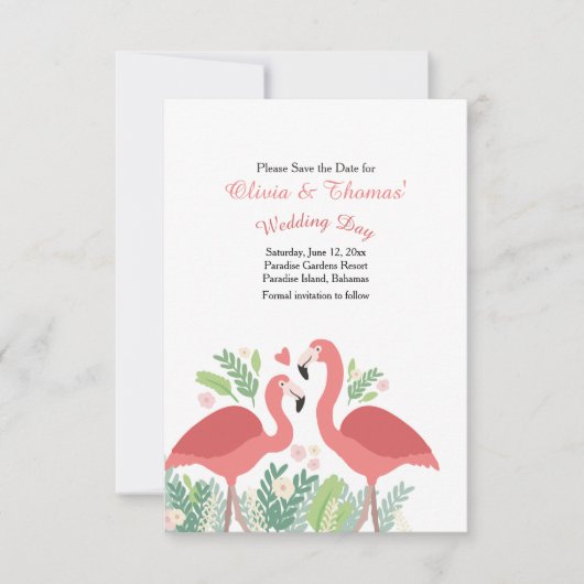 ピンクフラミンゴセーブ・ザ・デート案内 招待状 (正面)