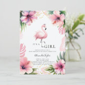 ピンクフラミンゴティアラはっきりしたトロピカルガールベビーシャワー 招待状 (スタンド正面)