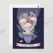 ピンクフラミンゴティータイム ポストカード (正面/裏面)