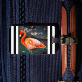 ピンクフラミンゴデア違う白黒ストライプ ラゲッジタグ