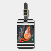 ピンクフラミンゴデア違う白黒ストライプ ラゲッジタグ (正面縦)