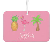 ピンクフラミンゴトロピカルアイランドパームツリーパイナップル カーエアーフレッシュナー (裏面)