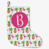 ピンクフラミンゴトロピカルアイランドパームツリーパイナップル スモールクリスマスストッキング (正面)