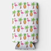 ピンクフラミンゴトロピカルアイランドパームツリーパイナップル スリム缶クーラー (正面)