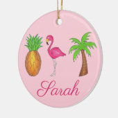 ピンクフラミンゴトロピカルアイランドパームツリーパイナップル セラミックオーナメント (左)